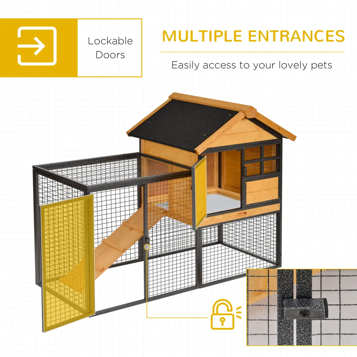 PawHut Wood-metal Rabbit Hutch Elevated Pet House Outdoor 122 x 63 x 92cm - Rabbit Hutch