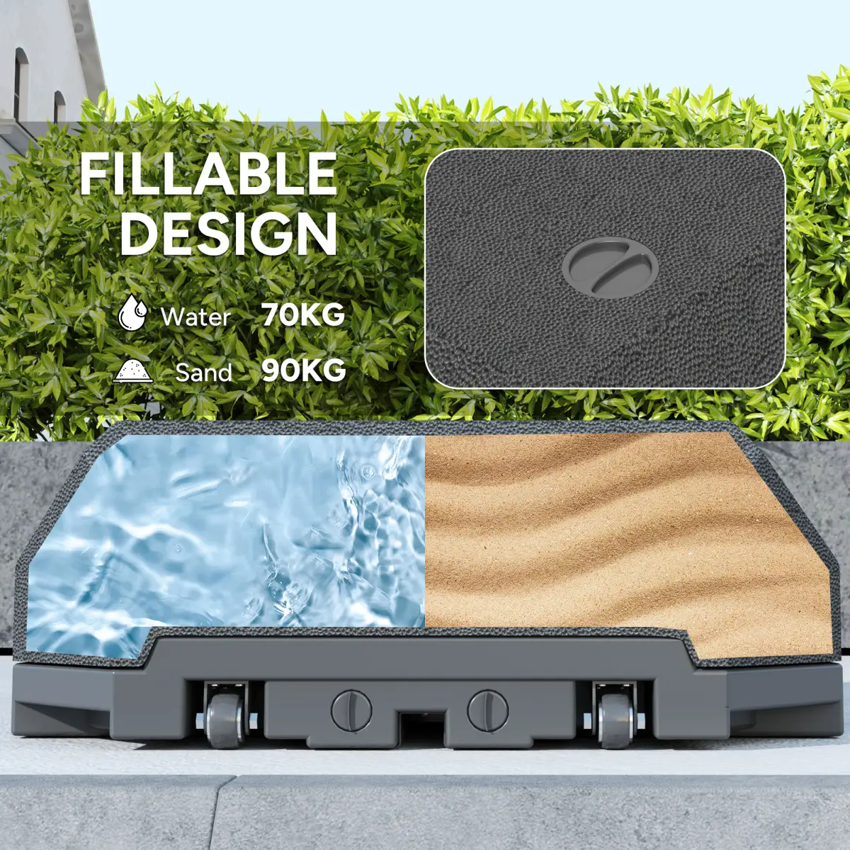 Outsunny Outsunny Cantilever Parasol Base for Banana Parasol w/ Wheels Water Sand Filled - Parasol