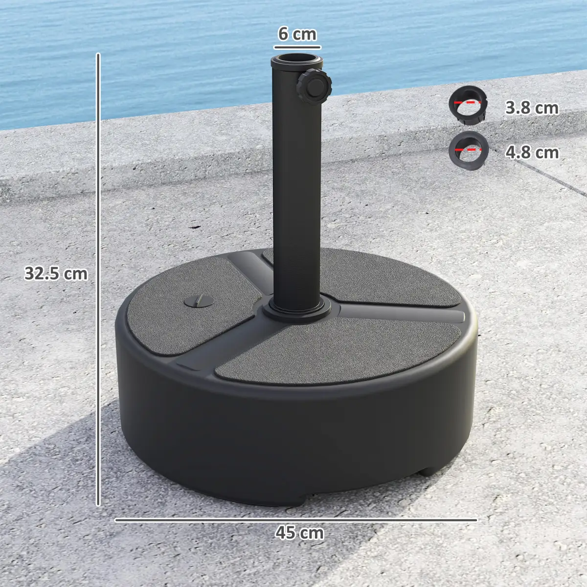 Outsunny Outsunny Round Garden Parasol Base, Sand/Water Filled Parasol Stand, Black - Parasol