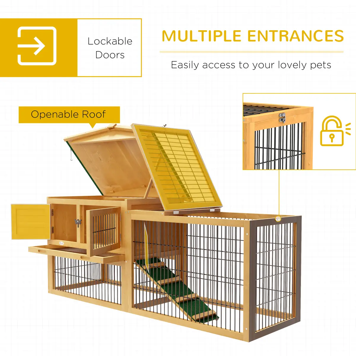 PawHut Pawhut Rabbit Hutch Pet House Outdoor Run Design w/ Water-Resistant Paint Ramp - Rabbit Hutch