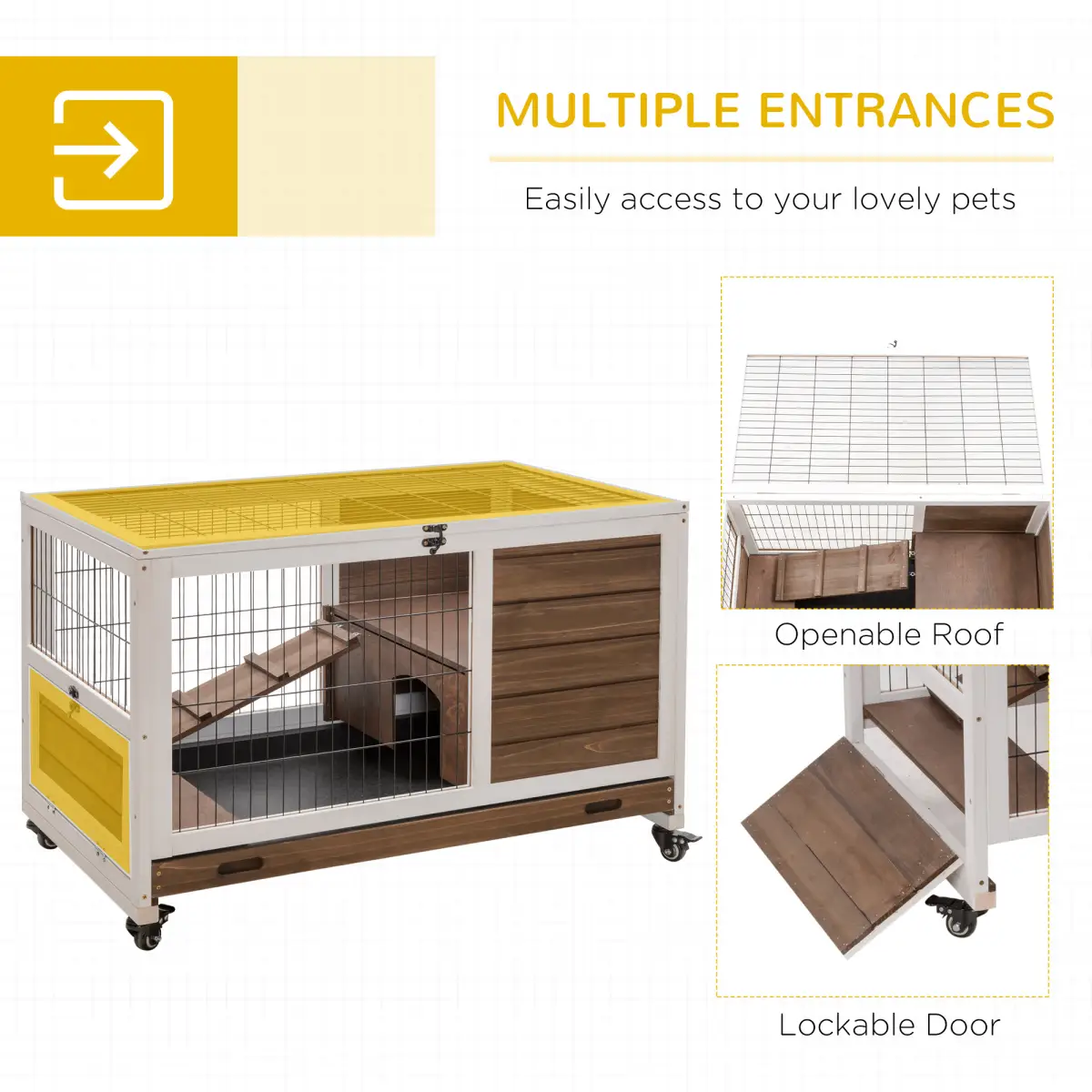 PawHut PawHut Wood Indoor Rabbit Hutch Elevated 2-Floor Guineas Pigs Cage w/ Wheels and with openable Roof - Rabbit Hutch