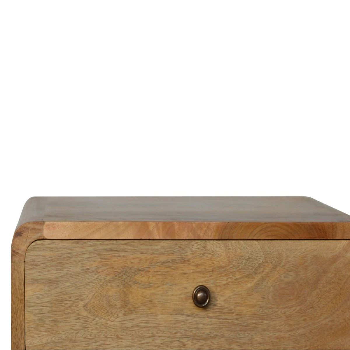 Artisan Furniture Artisan Bedside Table Solid Mango Wood Curved Edges Oak Finish Compact Size Two Drawer Nightstand For Bedroom - Bedside Table