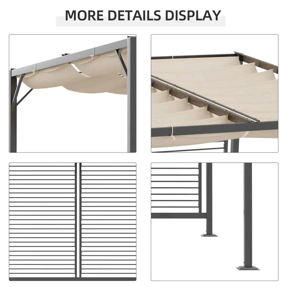 Outsunny Metal Pergola Patio Sun Shelter Grape Tent Retractable Canopy UV Cut - Gazebos