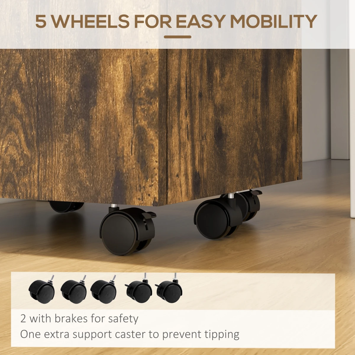 Vinsetto Vinsetto Mobile File Cabinet Lockable 5 Wheels - Filing Cabinet