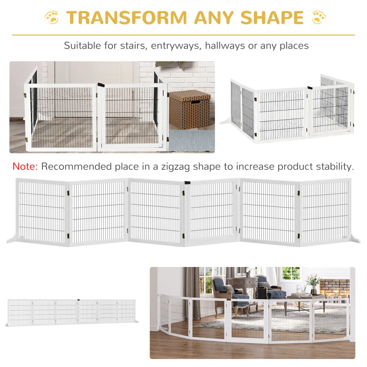 Unbranded Freestanding Pet Dog Gate 6 Panel Foldable Wooden Playpen 432cm Long Pawhut - Pet Gate