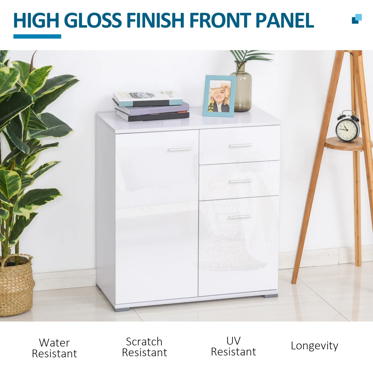 Unbranded White High Gloss Shoe Cabinet 2 Door 2 Drawer Hallway Storage Adjustable Shelves - Shoe Storage