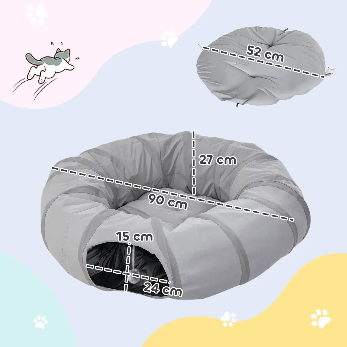 PawHut PawHut 2 in 1 Cat Tunnel with Bed, Cat Play Tunnel for Indoor Cats, Grey - Cat Beds