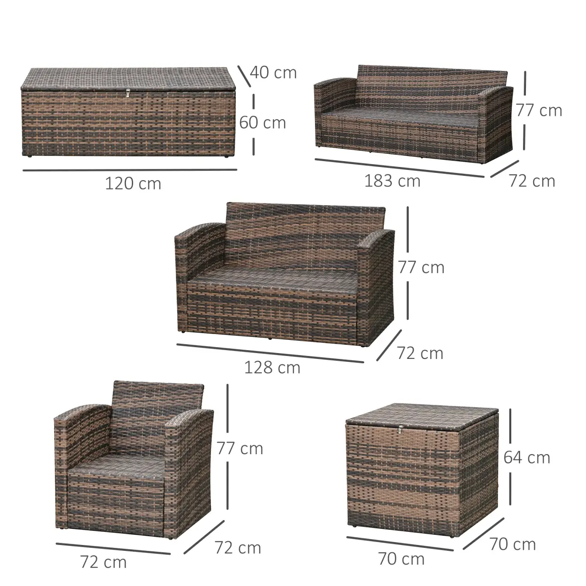 Outsunny Outsunny 6 PCS Patio Rattan Sofa Set Conversation Furniture Orange - Garden Sofa Sets