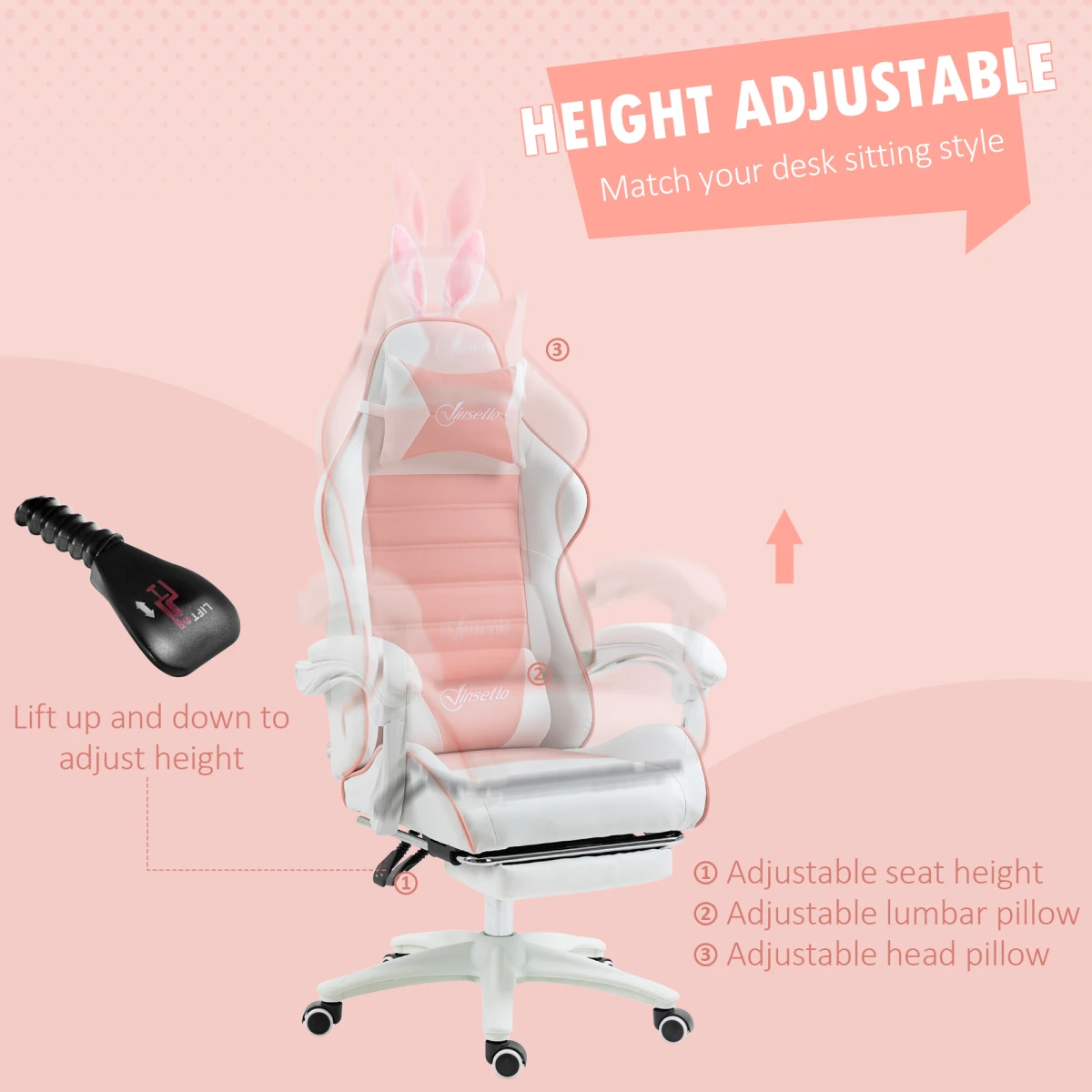Vinsetto Racing Chair Standard Rabbit Ears Gaming by Vinsetto