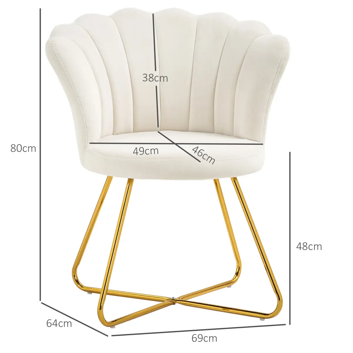 HOMCOM HOMCOM Accent Chair, Velvet Armchair with Lotus Backrest, Steel Legs, Cream - Accent Chair