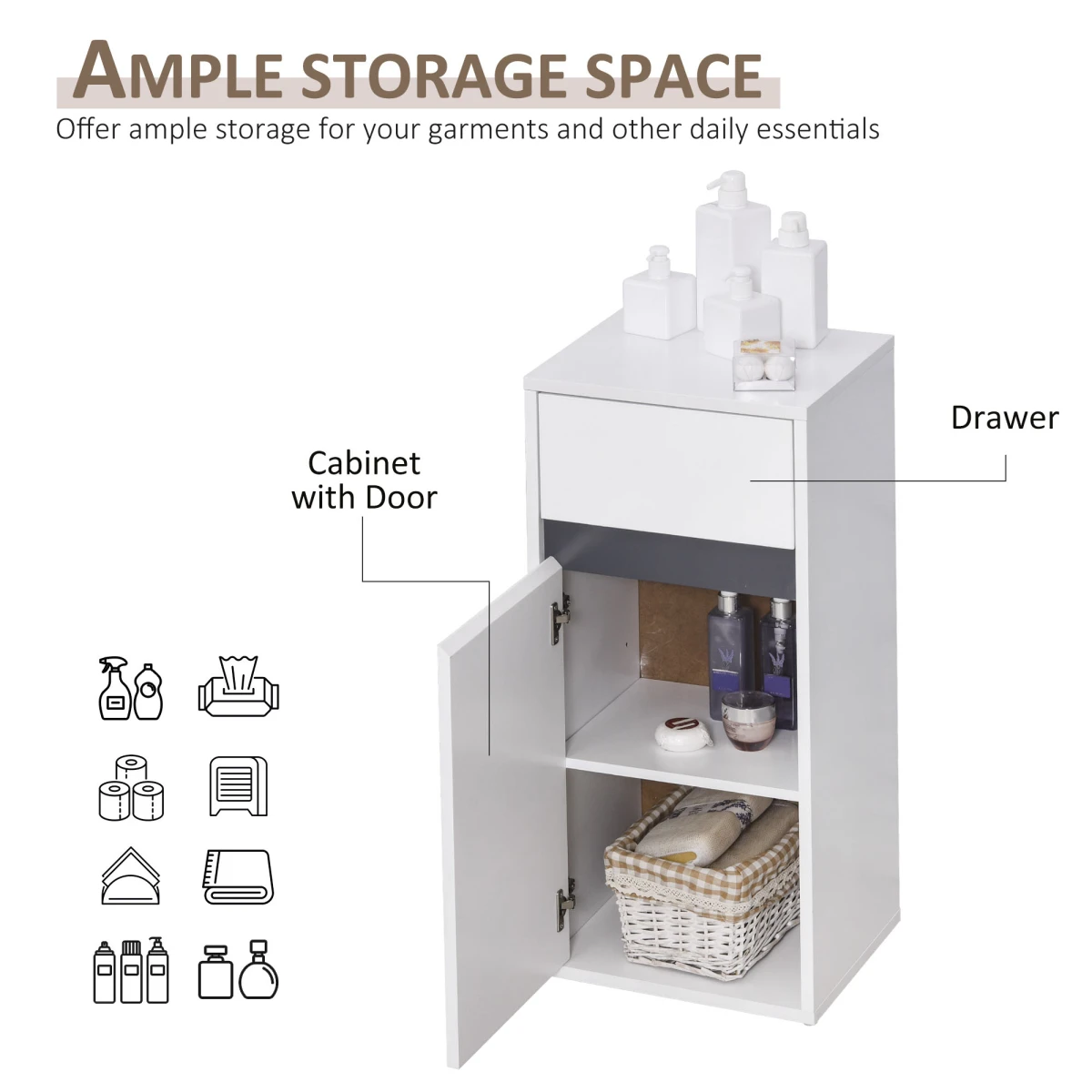 Homcom Modern Storage Cabinet Slim Drawer Bathroom - Chest of Drawers