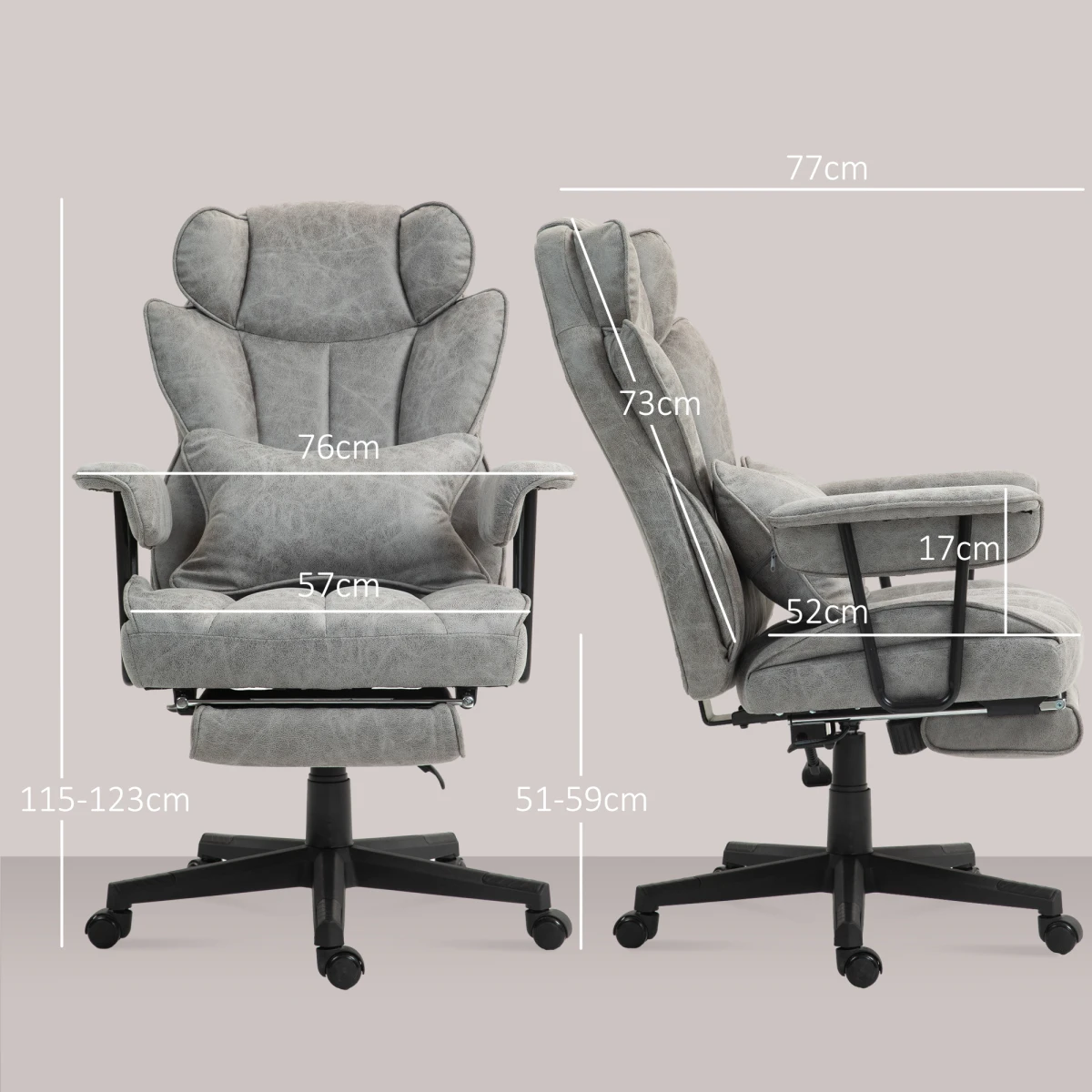 HOMCOM Office Chair 16cm Padding Footrest For Home Office by HOMCOM