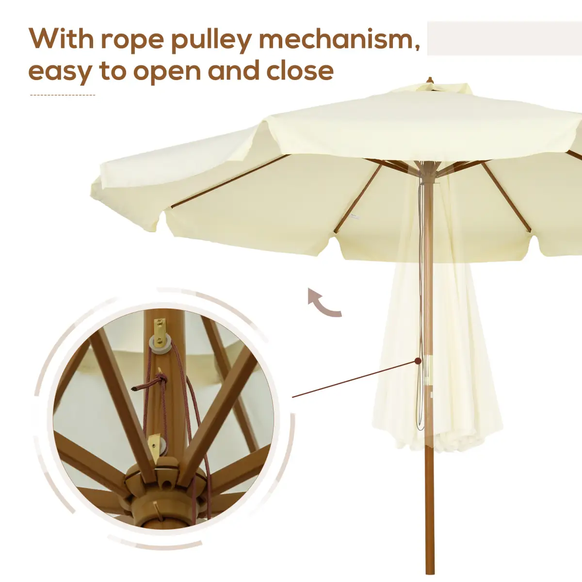 Outsunny Outsunny Garden Parasol Patio Umbrella with Ruffles and Wooden Pole Beige - Parasol