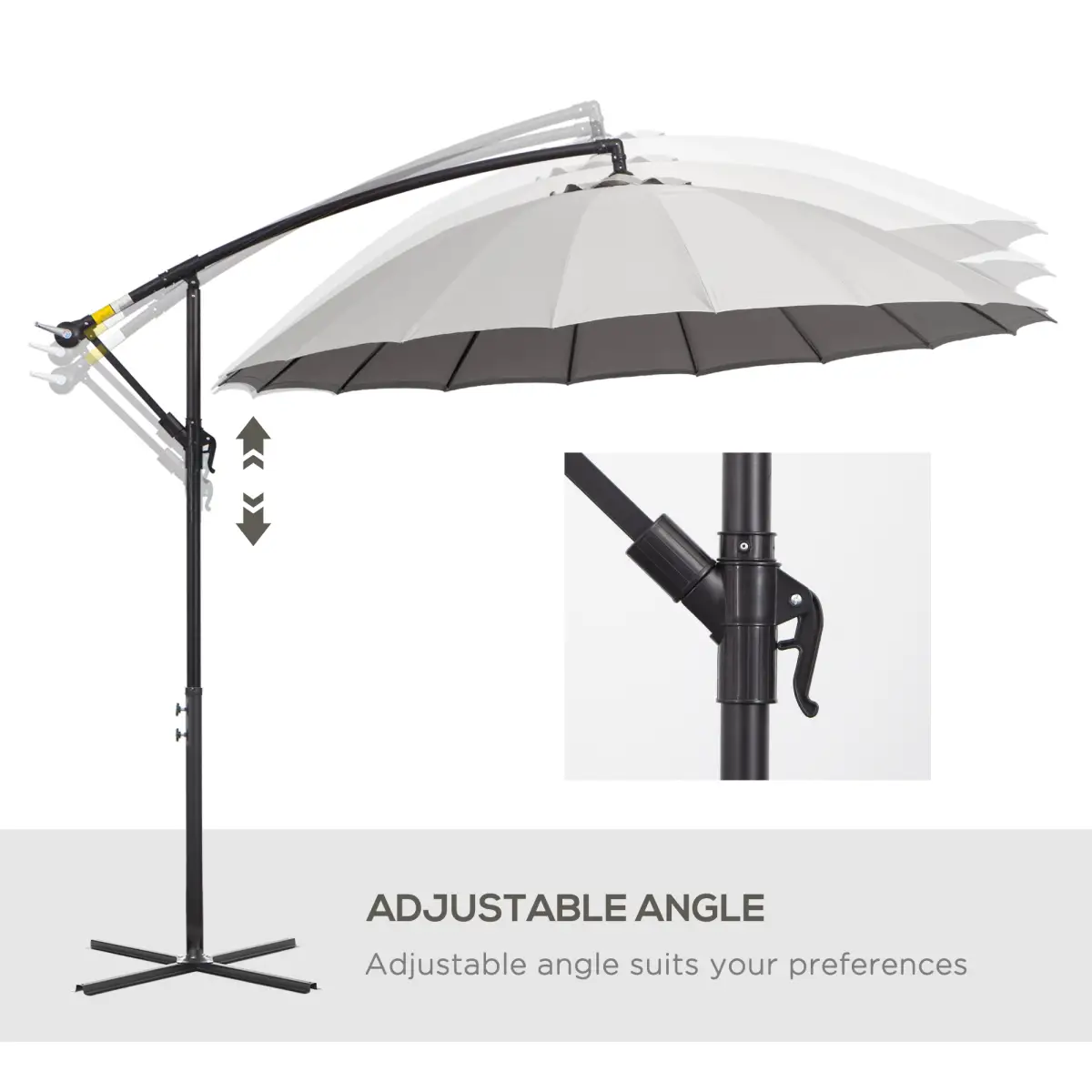 Unbranded 3(m) Cantilever Shanghai Parasol w/ Crank Handle, Cross Base, Grey Outsunny - Parasol