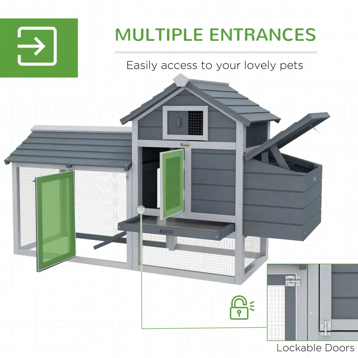 Pawhut Small Chicken Coop Hen Cage Nesting Box w/ Outdoor Run Grey 150.5 x 54 x 87 cm - Chicken Coop