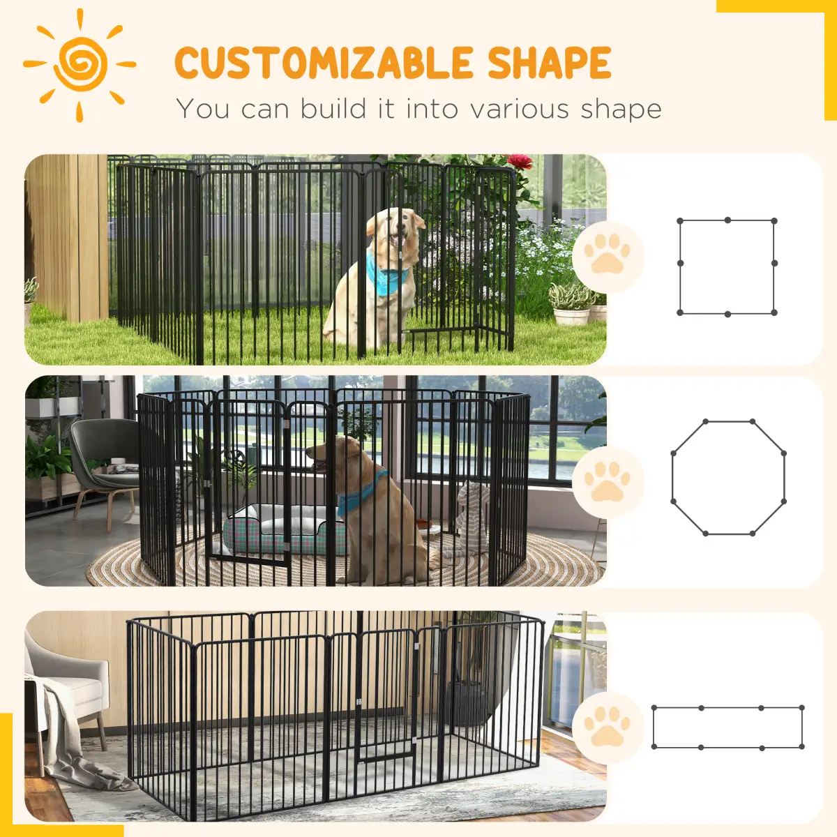 PawHut PawHut 100cm 8 Panels Heavy-Duty Dog Playpen for Small, Medium Dogs - Pet Playpen