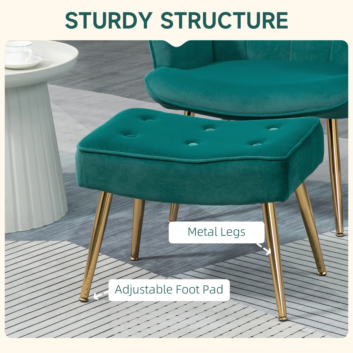 HOMCOM HOMCOM Armchair Tufted Footstool Gold Legs Small - Armchair