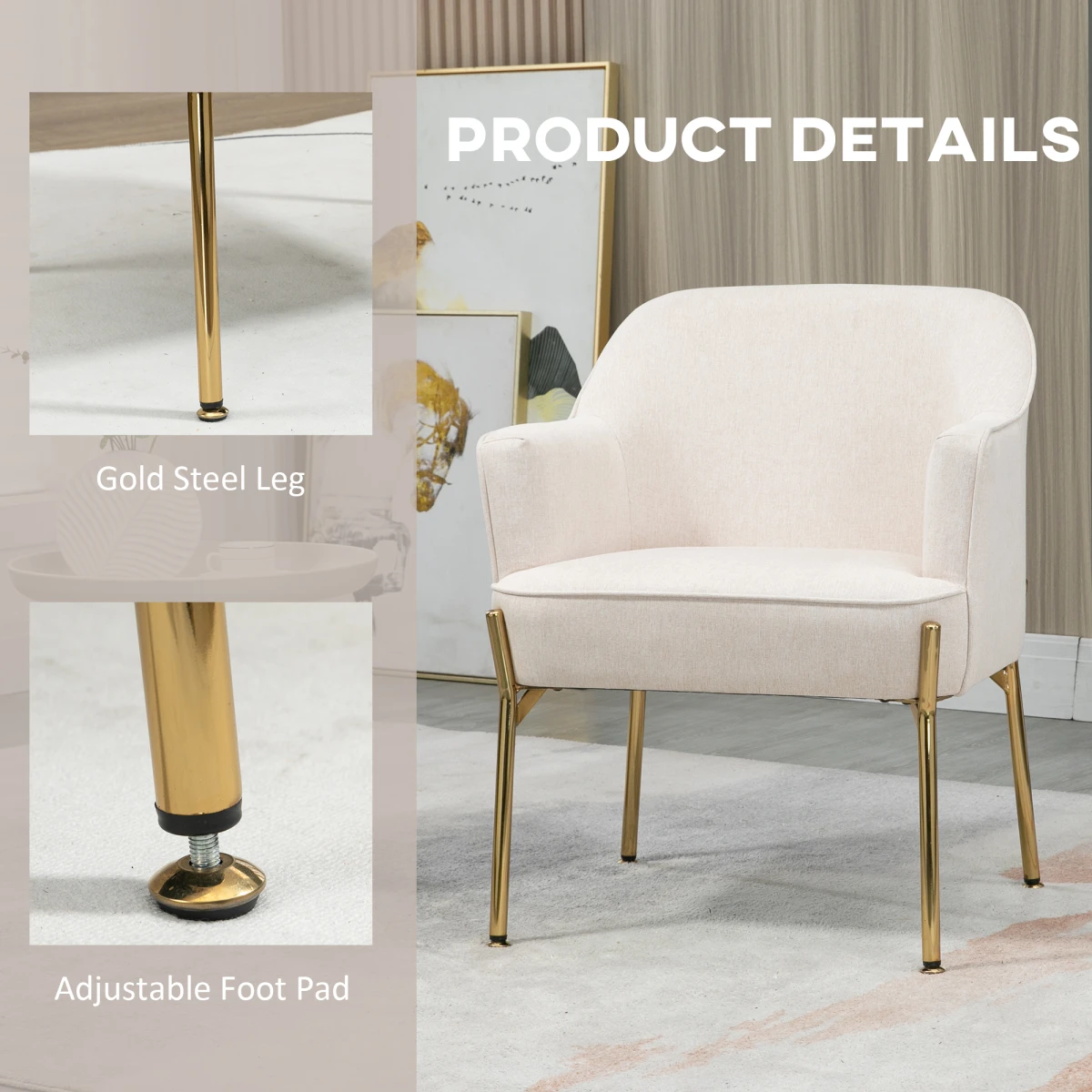 Premium Fabric Armchair Tub Chair Gold Legs For Living Room by HOMCOM