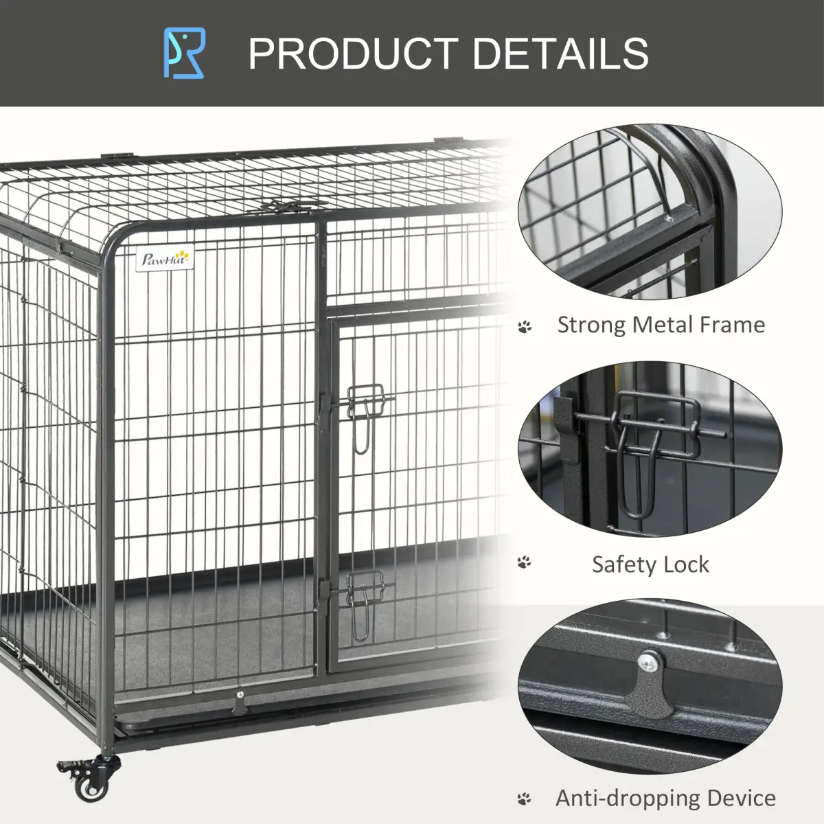 Unbranded 81x125cm Metal Dog Cage Kennel Locking Door & Wheels Extra Large Pets Pawhut - Dog Kennel