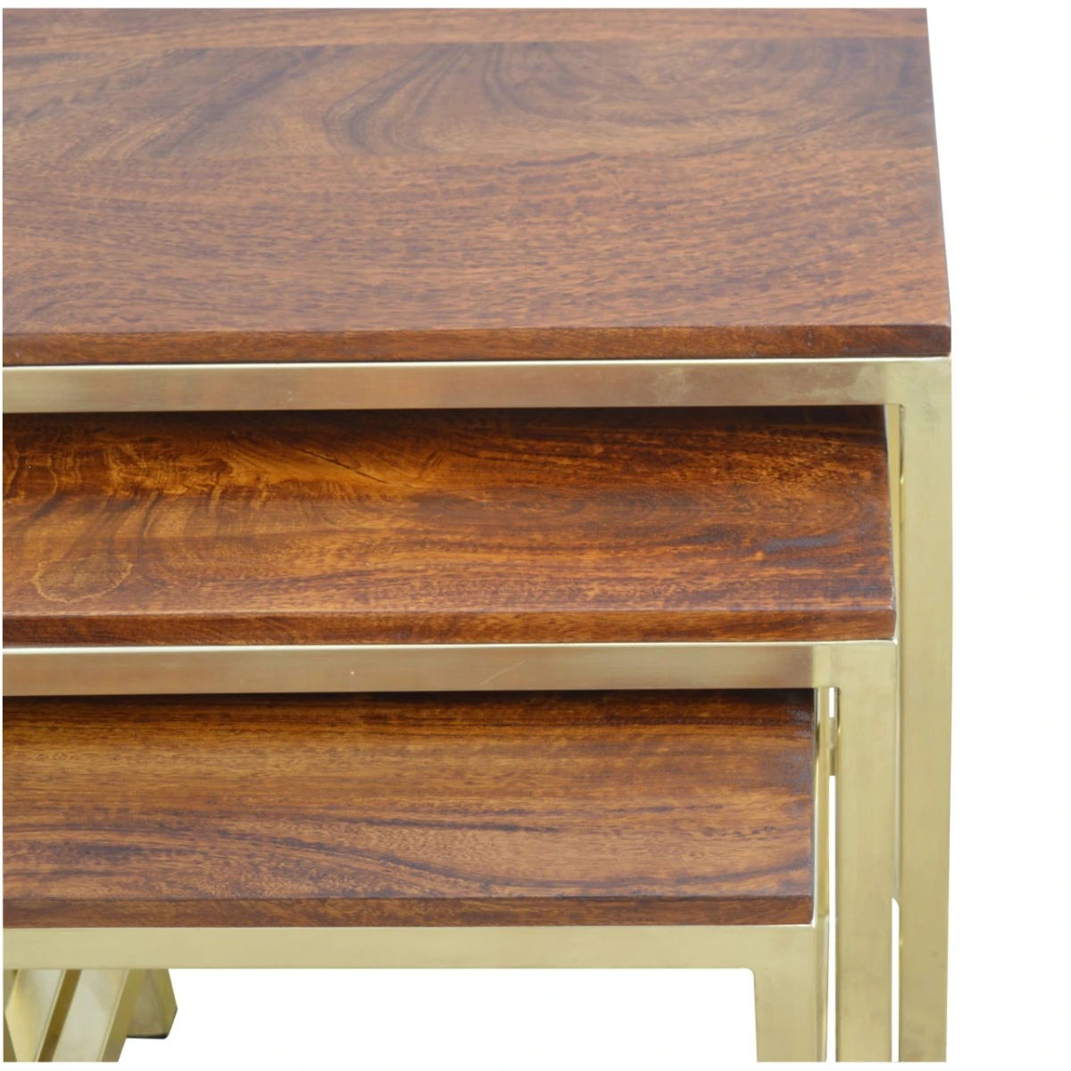 Artisan Furniture Artisan Mango Wood Stool Set S M L Brass Base - Bench