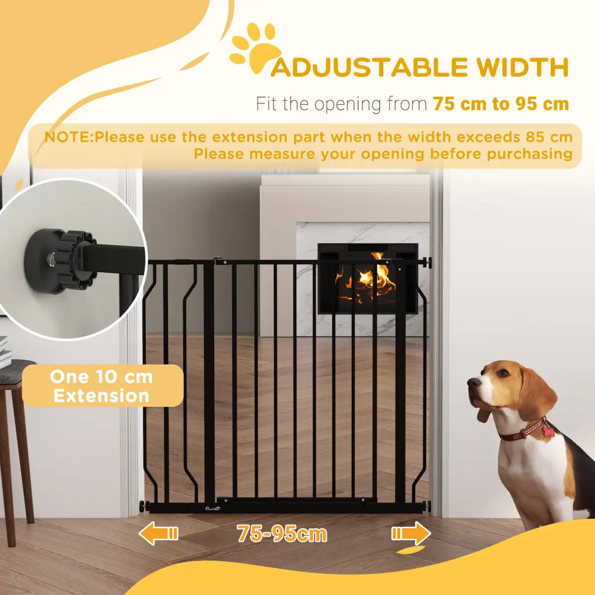 PawHut PawHut Dog Gate Wide Stair Gate with Door Pressure Fit, 75-95W cm, Black - Pet Gate