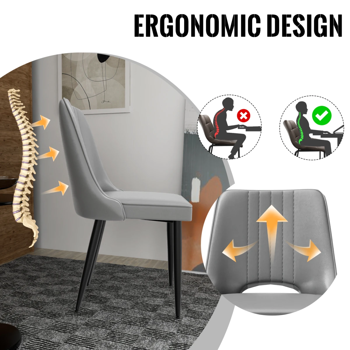 Premium Dining Chairs Set Of 4 Cutout Backrest Ergonomic Faux Leather For Living Room Kitchen by N/A