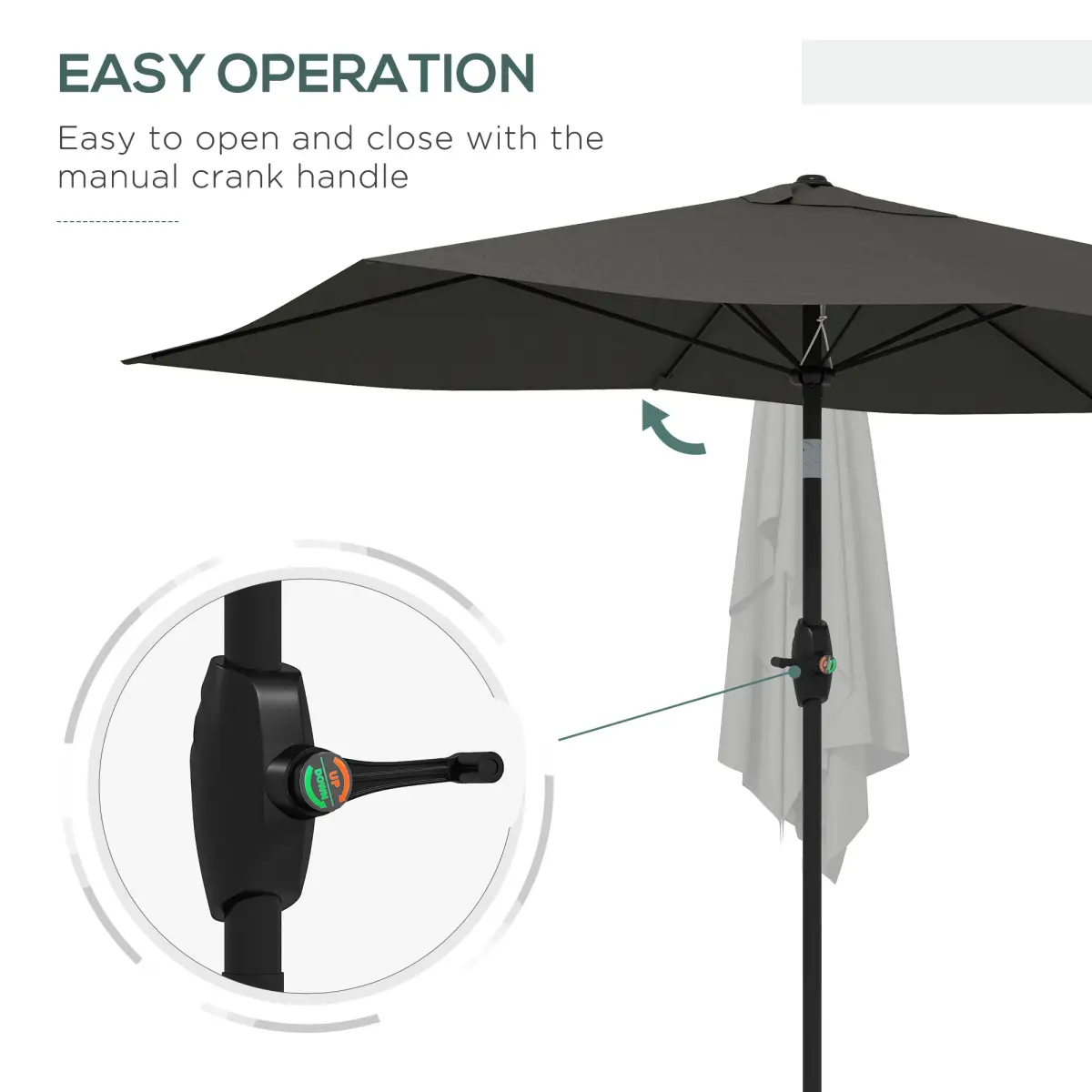 Outsunny Outsunny 2 x 3(m) Garden Parasol Rectangular Market Umbrella w/ Crank Dark Grey - Parasol