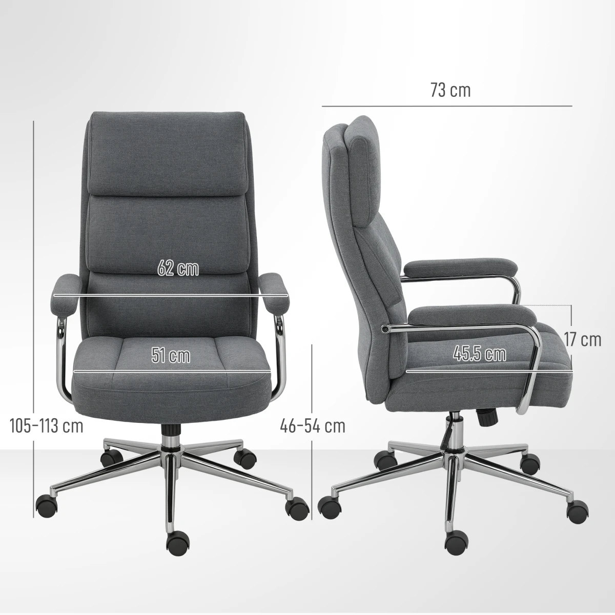 HOMCOM Linen Office Chair 12cm Seat Tilt Home by HOMCOM
