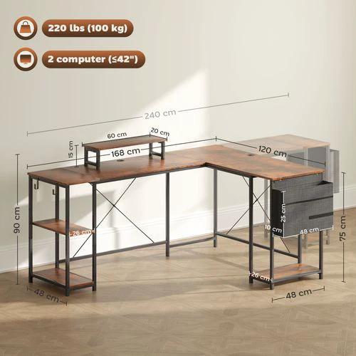 HOMCOM HOMCOM 168cm Reversible L Shaped Desk, 240cm Two Person Desk - Desk