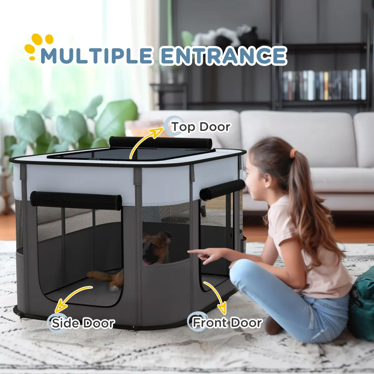 PawHut PawHut Portable Dog Pen for Puppies, Rabbits, Kittens, Guinea Pigs - Grey - Pet Playpen