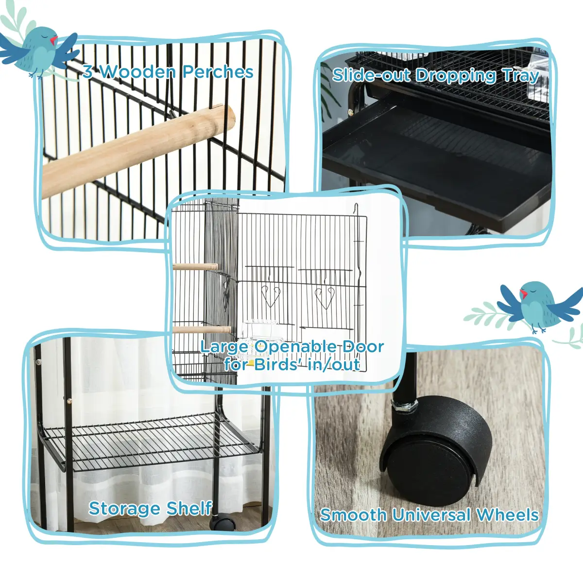 PawHut PawHut Bird Cage for Budgie Finch Canary Parakeet W/ Stand Tray Black - Bird Cage