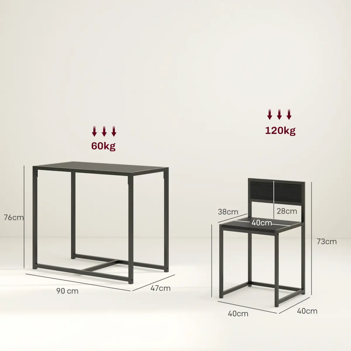 HOMCOM HOMCOM 3 Piece Dining Table Set with Metal Frame, Black - Dining Set