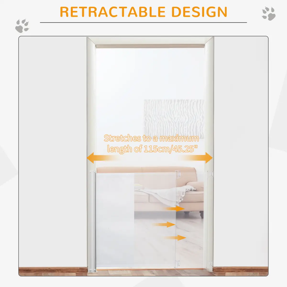 PawHut PawHut Retractable Pet Safety Gate, Folding Stair Barrier, Guard Door - White - Pet Gate