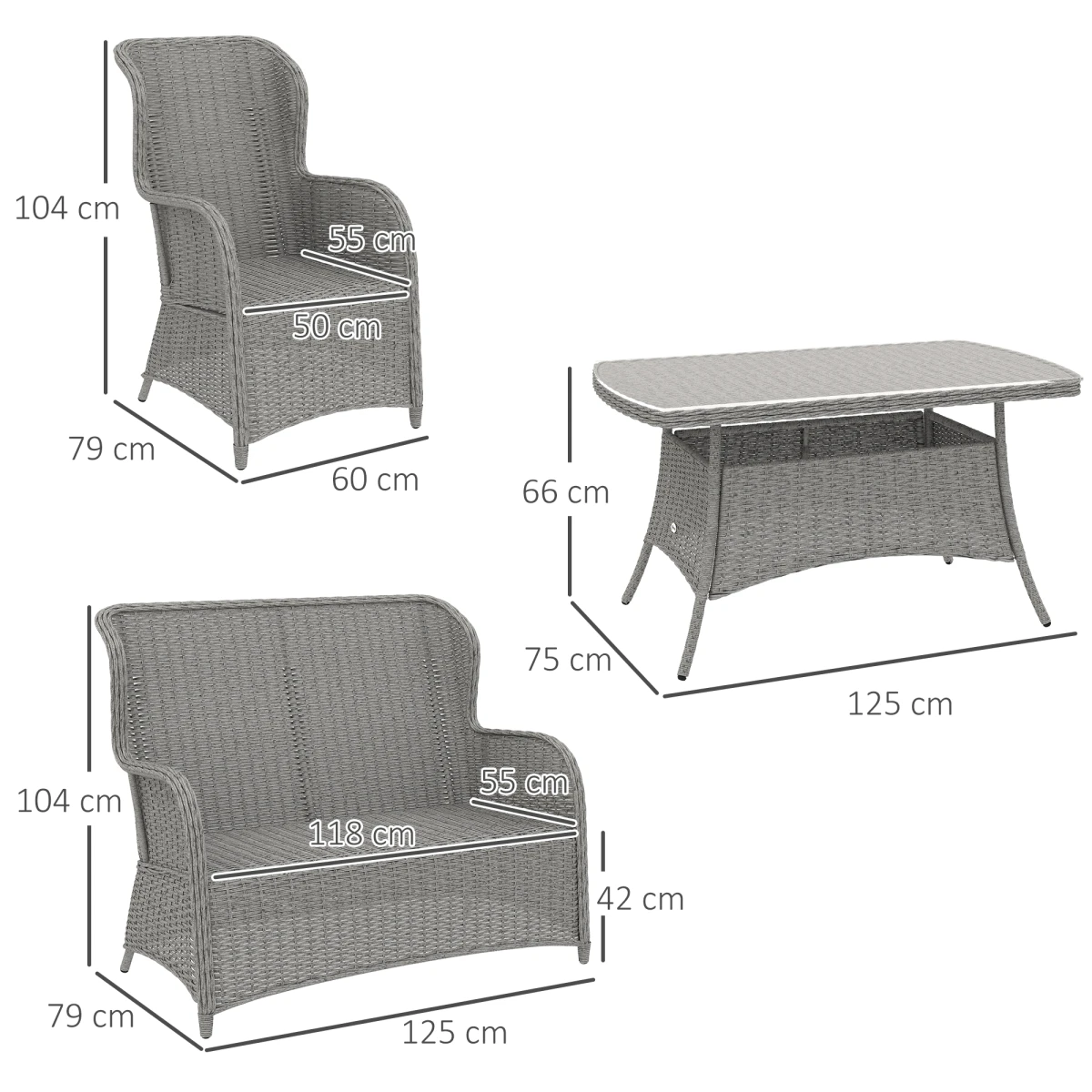 Outsunny Rattan Sofa Set Four Piece Tempered Glass Patio by Outsunny