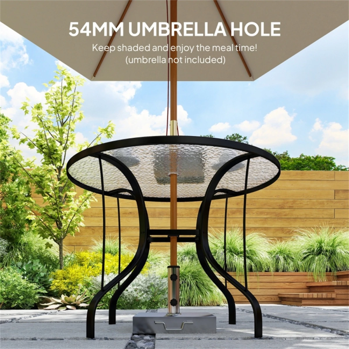 N/A HomeSym Round Glass Table UmbrellaHole Outdoor - Coffee Table