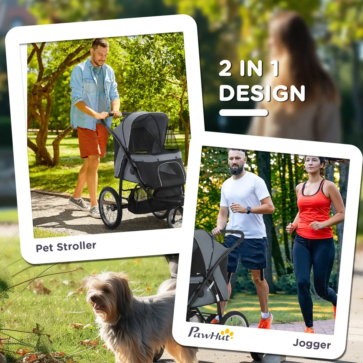 PawHut 3 Wheel Pet Stroller, for Medium Small Dogs, Foldable Cat Pram - Grey - Pet Carrier