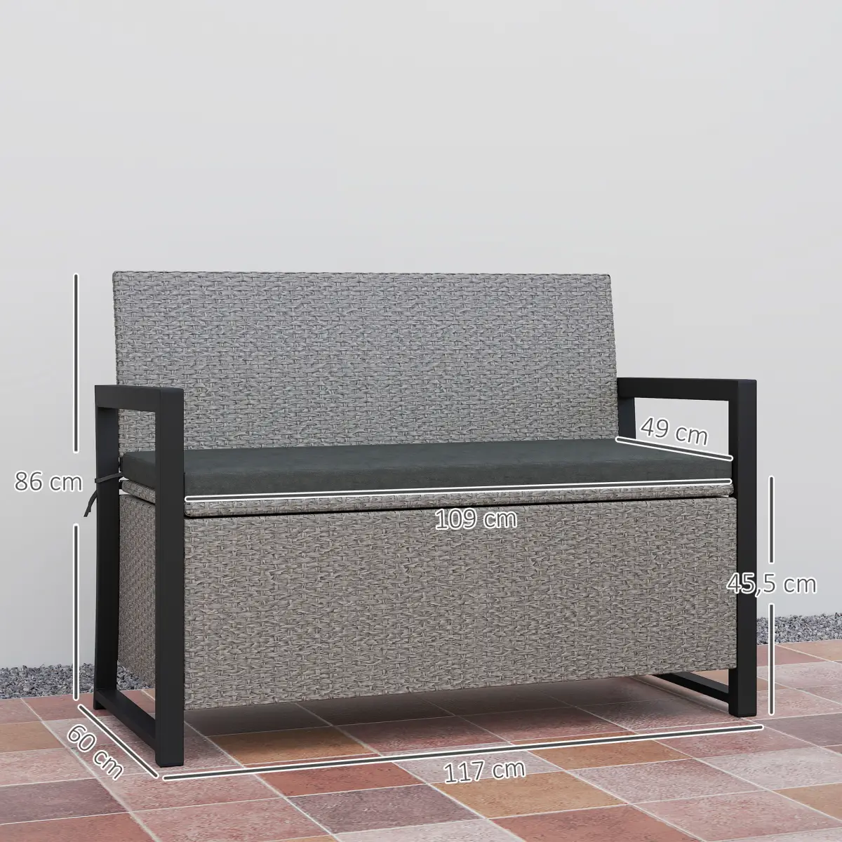 Outsunny Outsunny Rattan Garden Bench with Storage, Inner Bag, 151.5L Outdoor Bench - Garden Chairs