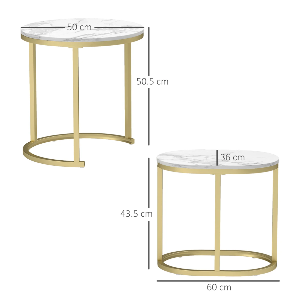 HOMCOM Elegant Side Tables RoundOblong Marble LivingArea - Nest of Tables
