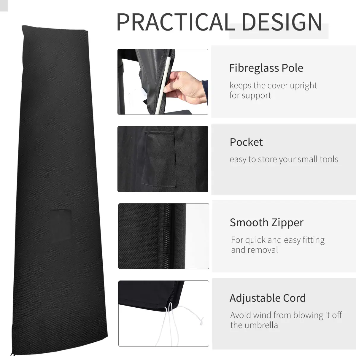 Outsunny Parasol Umbrella Cover Outdoor Protector Weatherproof Cantilever Garden - Parasol