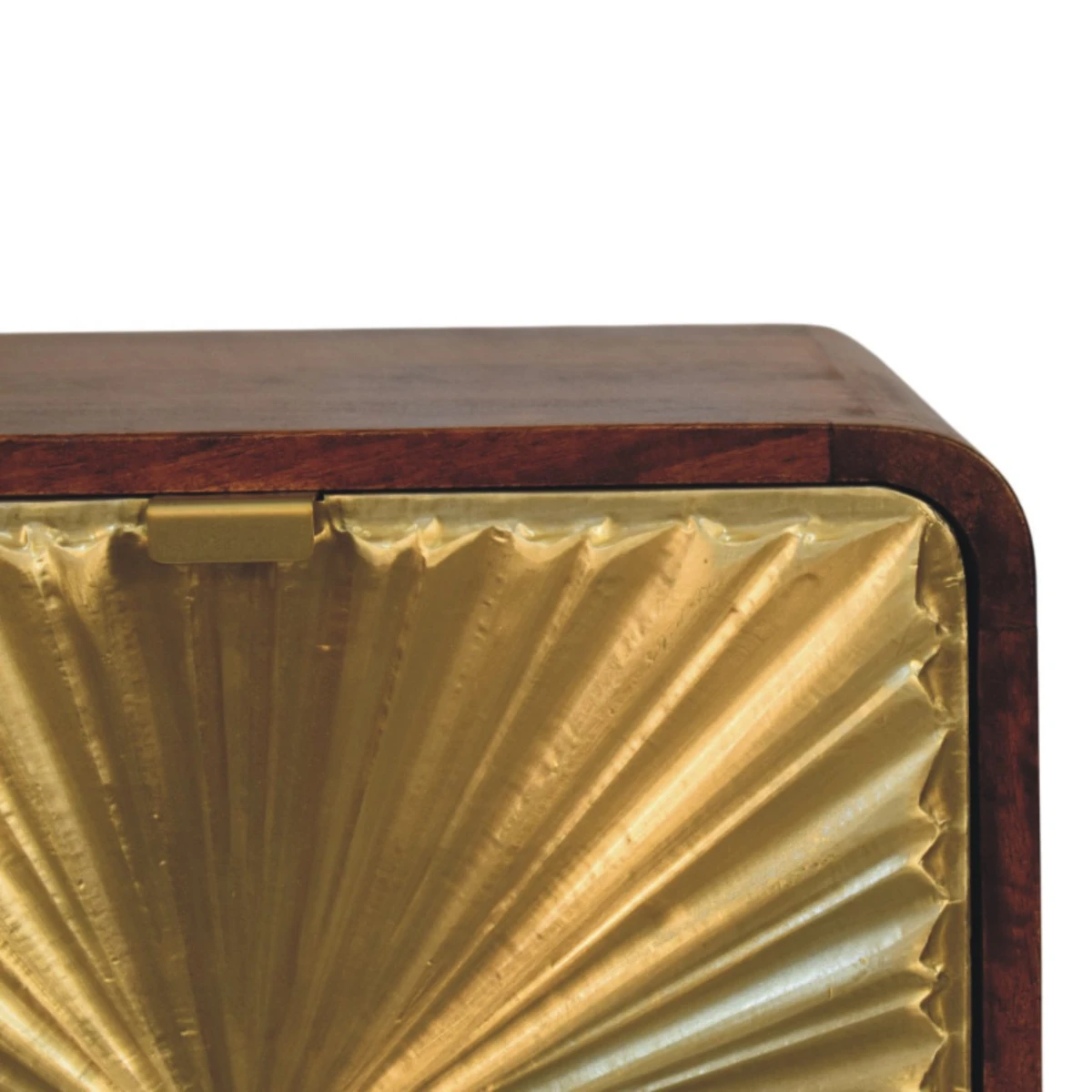 Artisan Nightstand Compact Mango Wood Brass Sunburst Front Two Drawer Bedroom Decor by Artisan Furniture