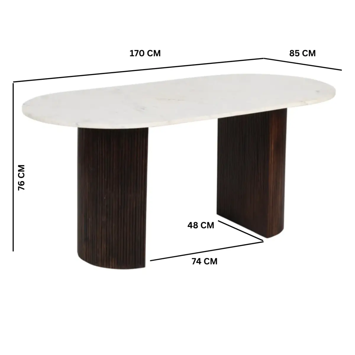 Indian Hub Opal Mango Wood Dining Table 170Cm With Marble Top - Dining Table