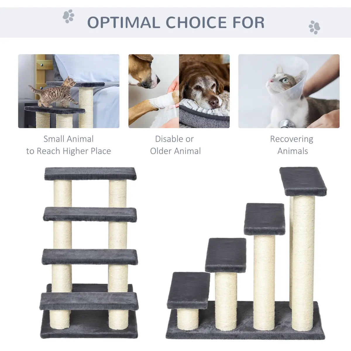 Pawhut Pet Stair Dog Cat Step Ladder Climb Plush Soft Comfort Particle Board - Cat Tree