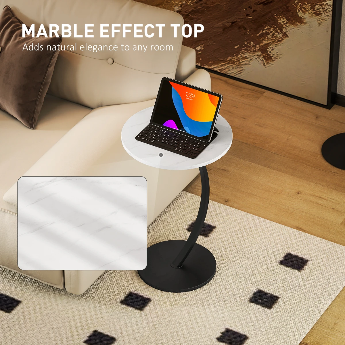 N/A Premium Rattan Coffee Table Compact Marble Surface C Shaped Sliding Sofa Bedside - Coffee Table