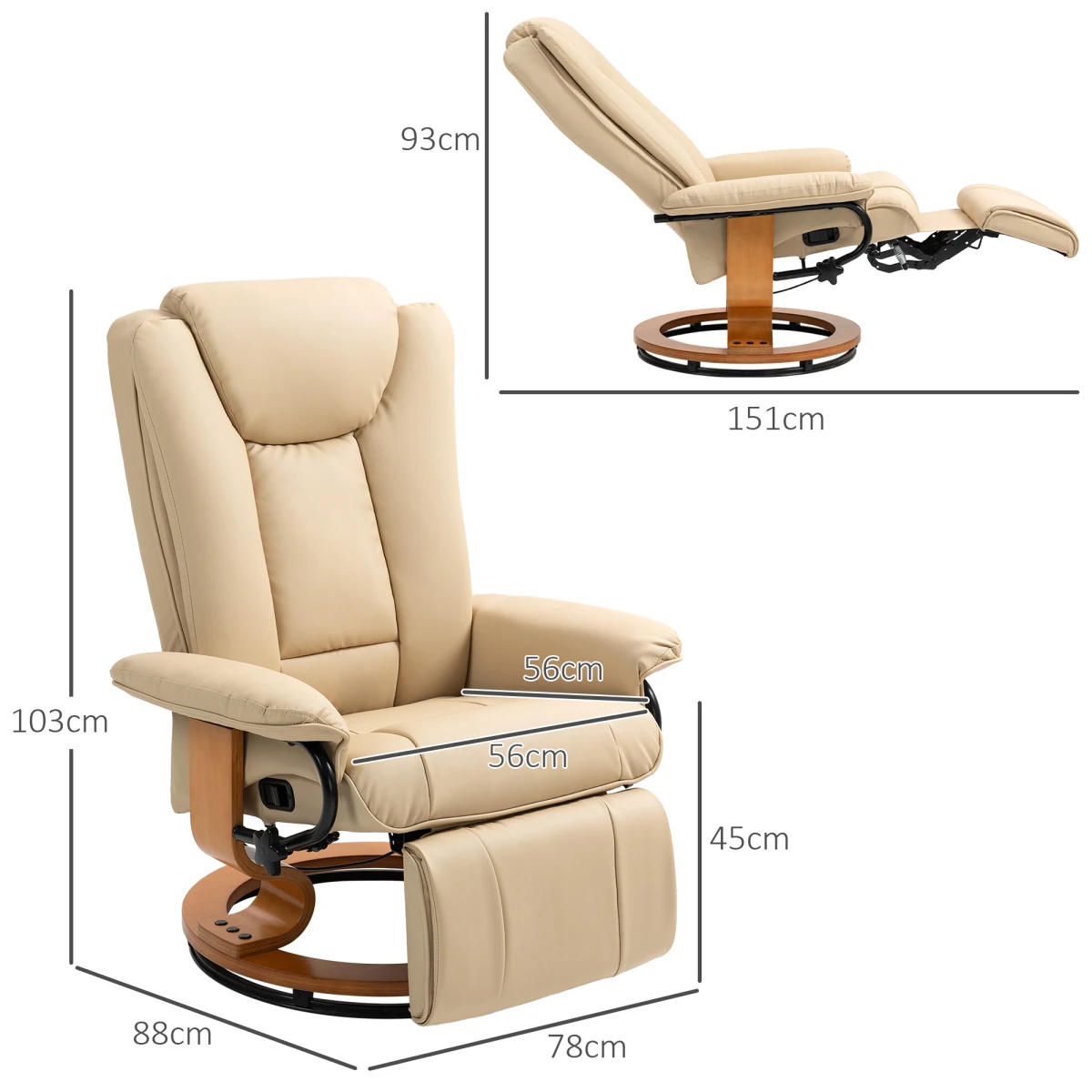 HOMCOM PU Leather Reclining Armchair For Living Room Beige - Recliner