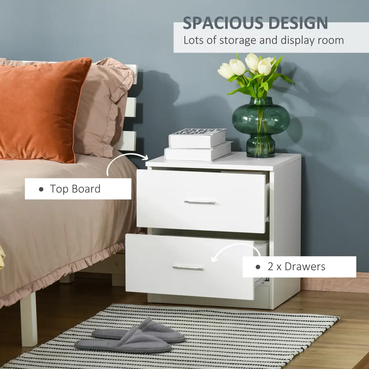 HOMCOM Bedside Table w/ 2 Drawers, Nightstand, Side Storage Cabinet Unit - Bedside Table