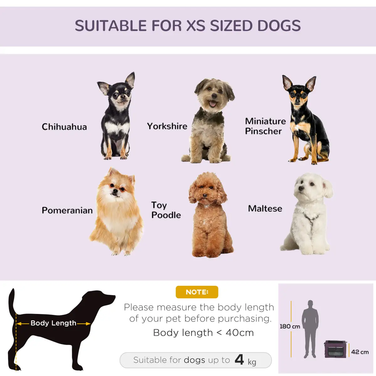 Unbranded 60cm Foldable Pet Carrier Cat Bag w/ Cushion, for Miniature Dogs - Purple - Pet Carrier