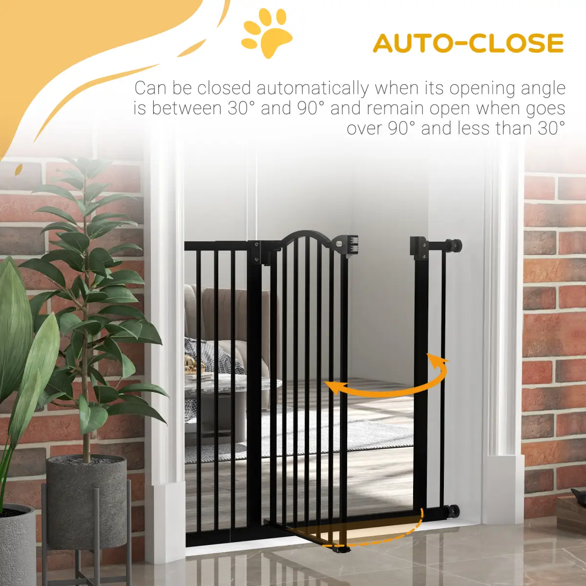 PawHut PawHut 74-94cm Adjustable Metal Pet Gate Safety Barrier w/ Auto-Close Black - Pet Gate