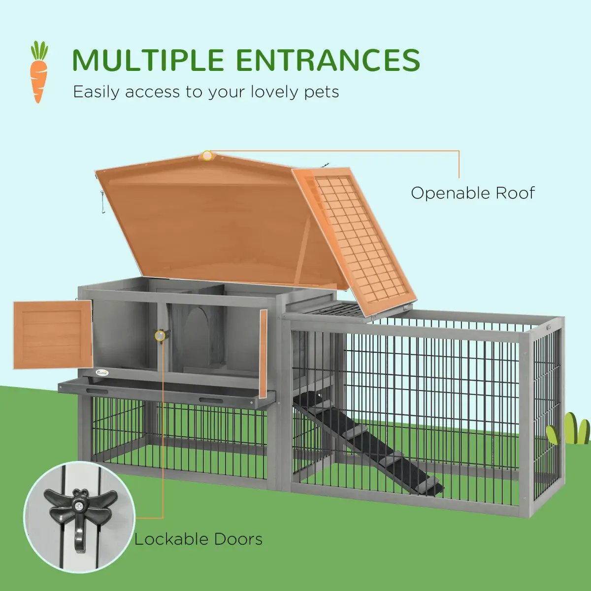 PawHut Pawhut Rabbit Hutch Pet House Outdoor Run Design w/ Water-Resistant Paint Ramp - Rabbit Hutch