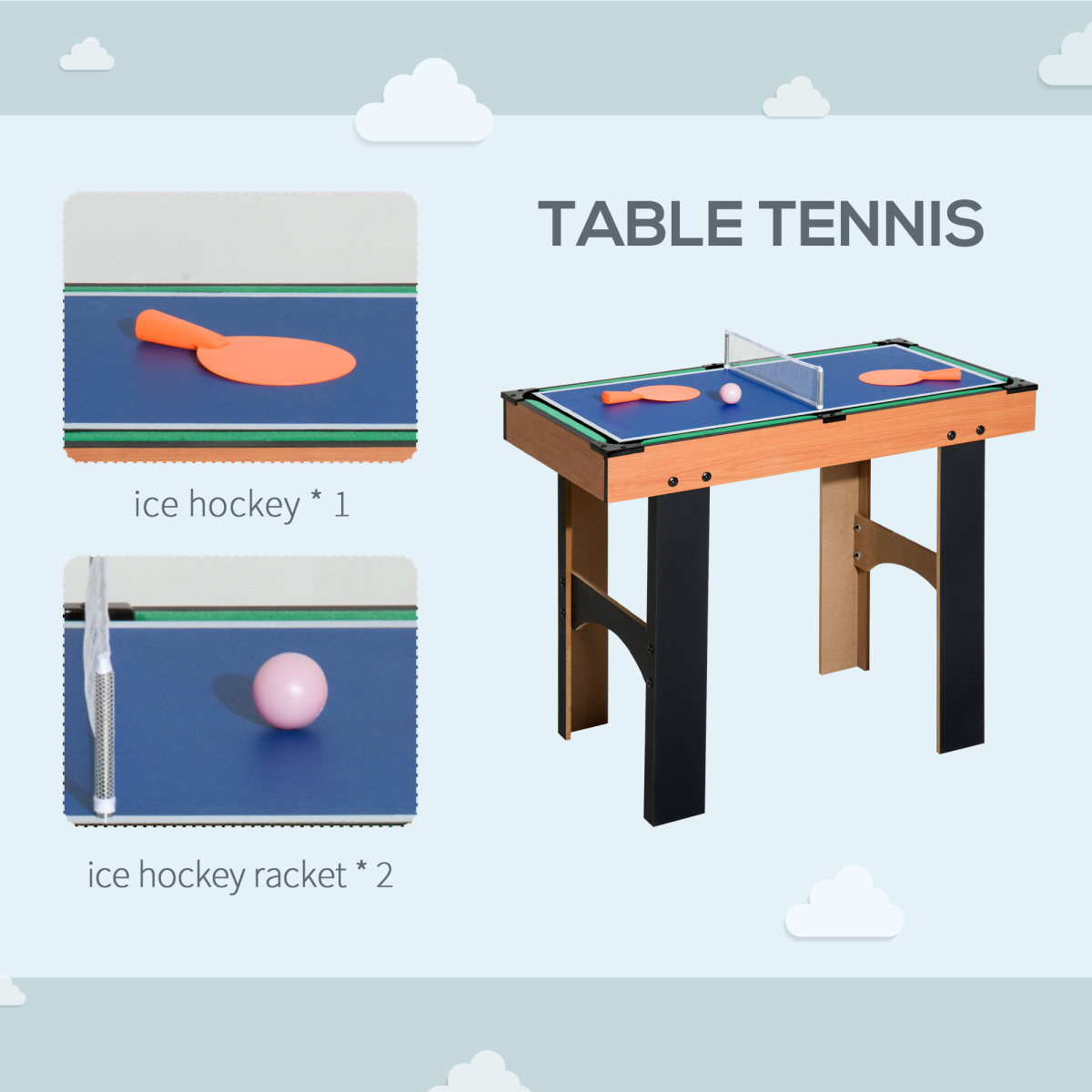 HOMCOM 4-In-1 Multi Games Table with Tennis Billiard Foosball Hockey 2 Types - from HOMCOM