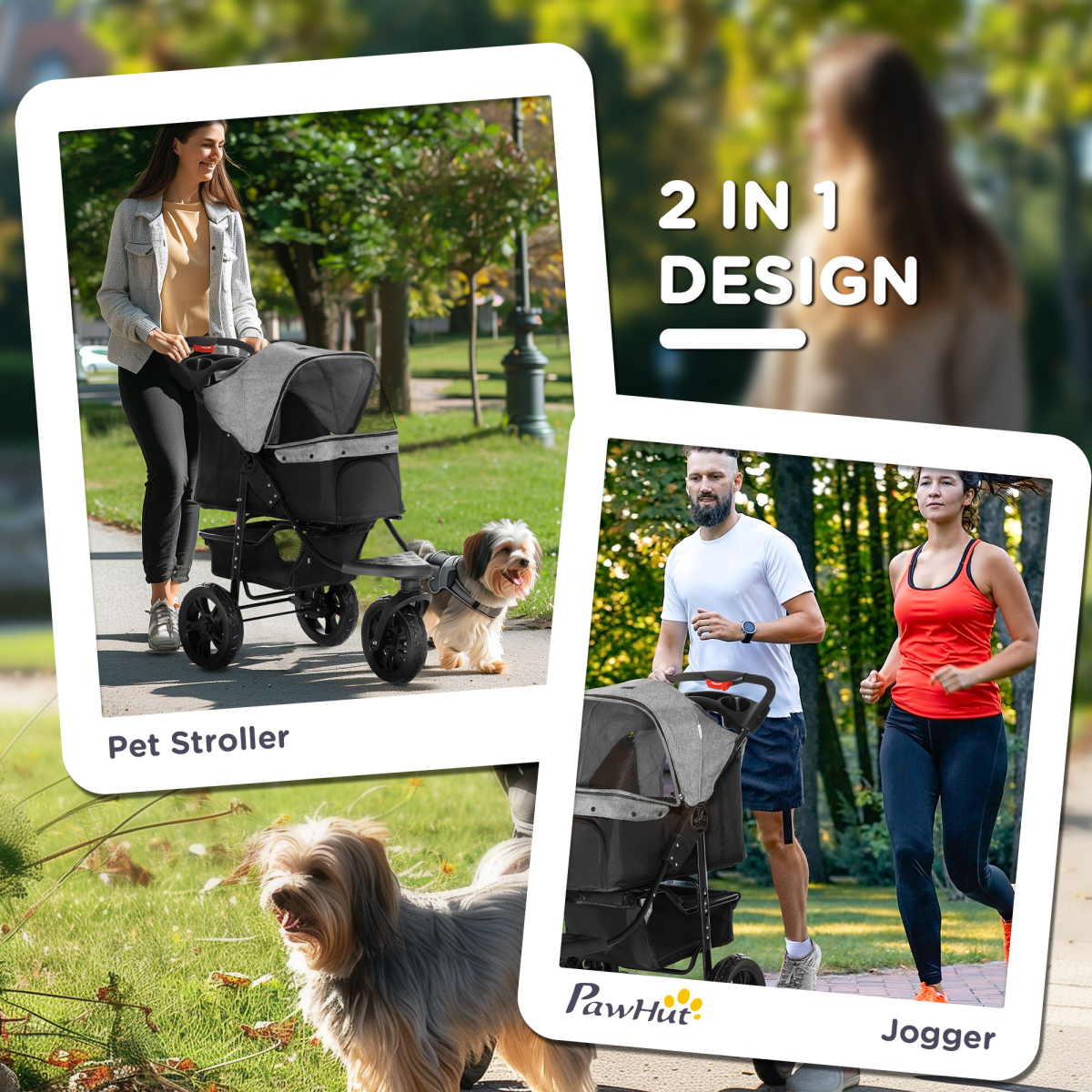 Folding 3 Wheel Pet Stroller Travel w/ Adjustable Canopy Storage Brake Grey - from Unbranded